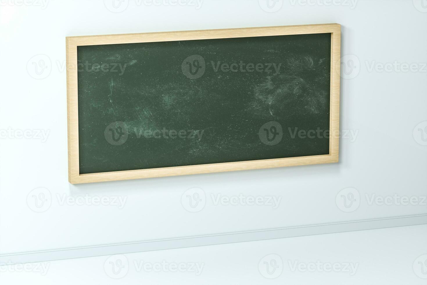 A classroom with a blackboard in the front of the room, 3d rendering. photo