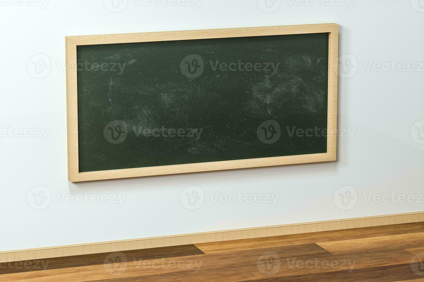 A classroom with a blackboard in the front of the room, 3d rendering. photo