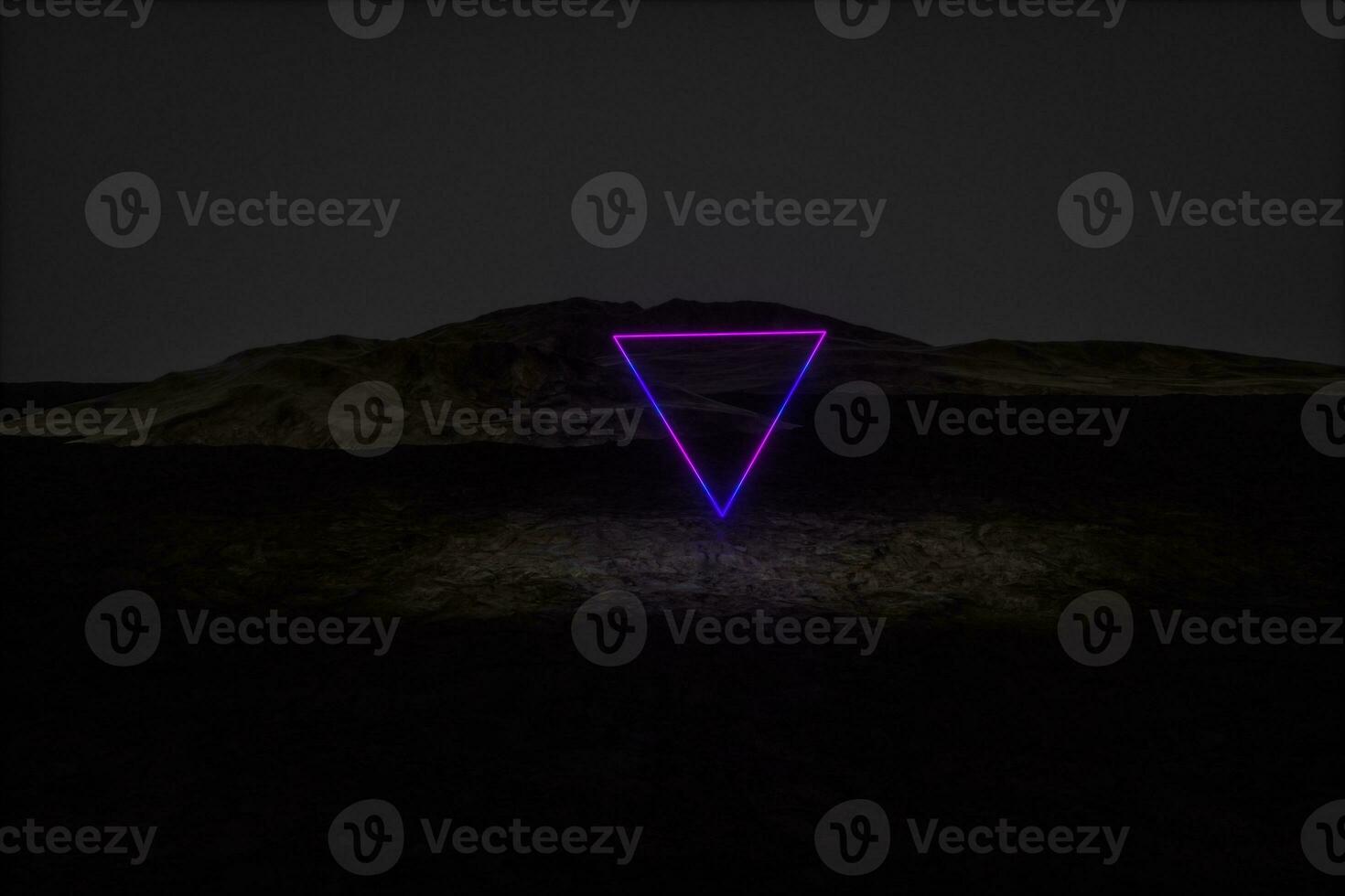 colorful glowing lines with dark mountain background, 3d rendering photo