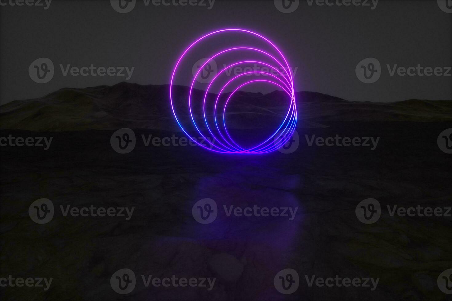 colorful glowing lines with dark mountain background, 3d rendering photo