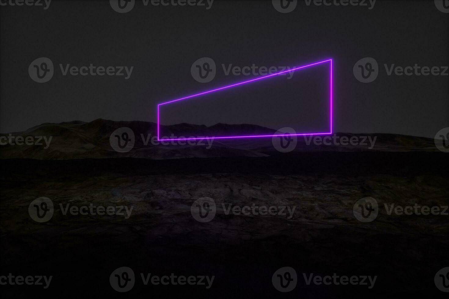 colorful glowing lines with dark mountain background, 3d rendering photo