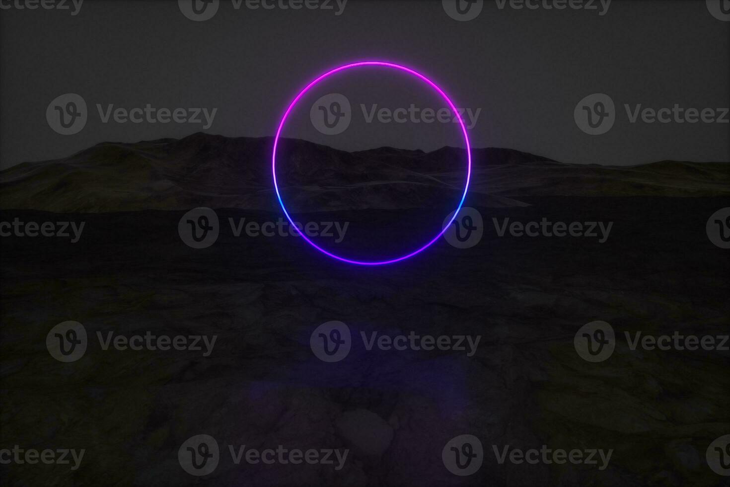 colorful glowing lines with dark mountain background, 3d rendering photo