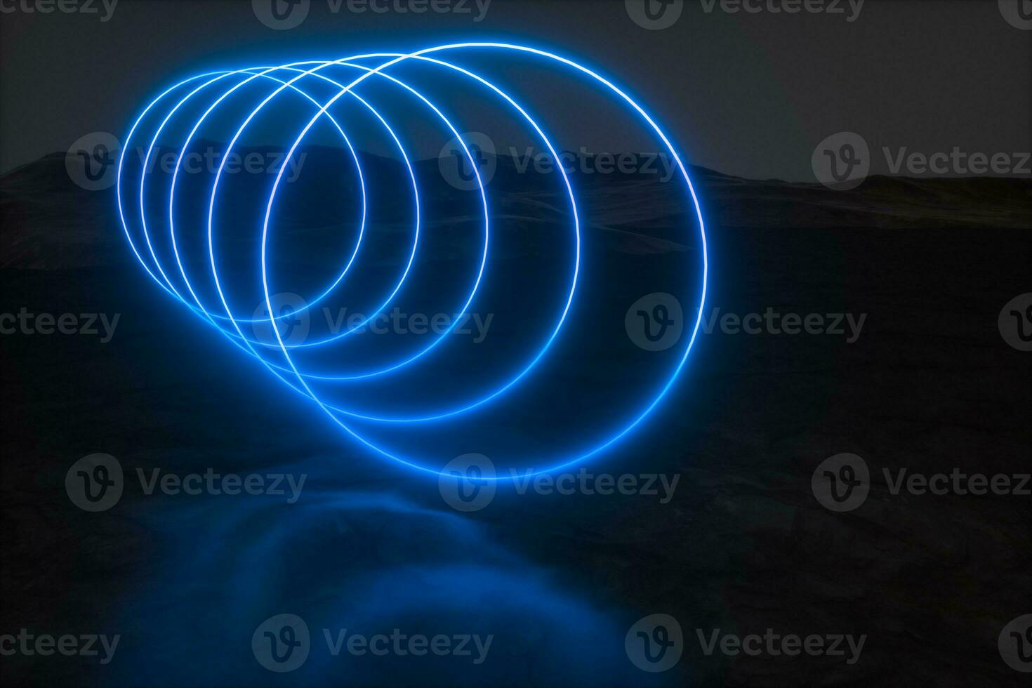 colorful glowing lines with dark mountain background, 3d rendering photo