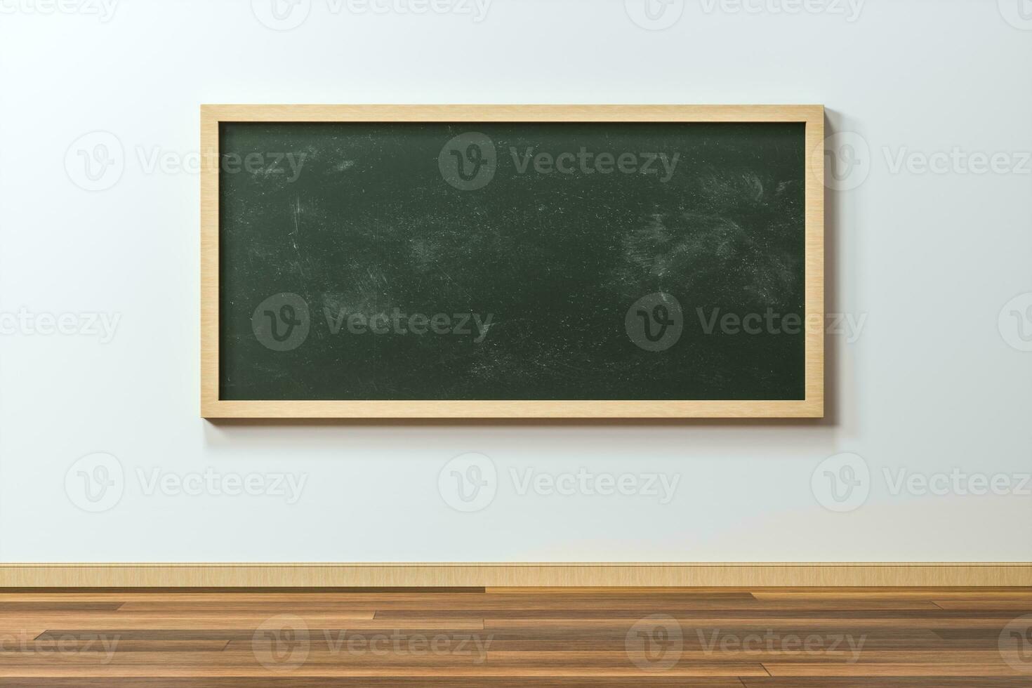 A classroom with a blackboard in the front of the room, 3d rendering. photo