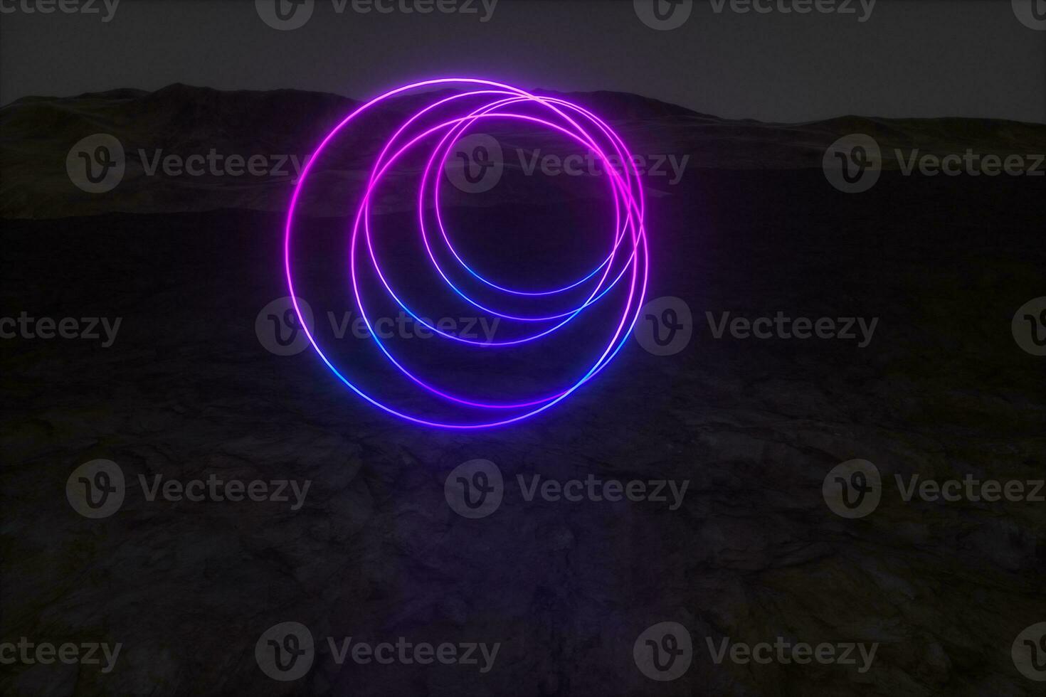 colorful glowing lines with dark mountain background, 3d rendering photo