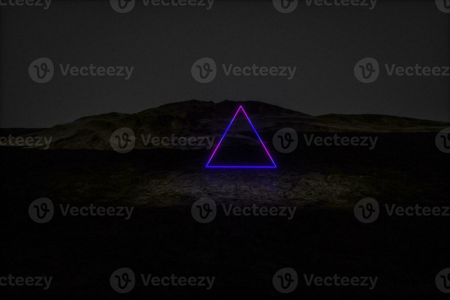 colorful glowing lines with dark mountain background, 3d rendering photo