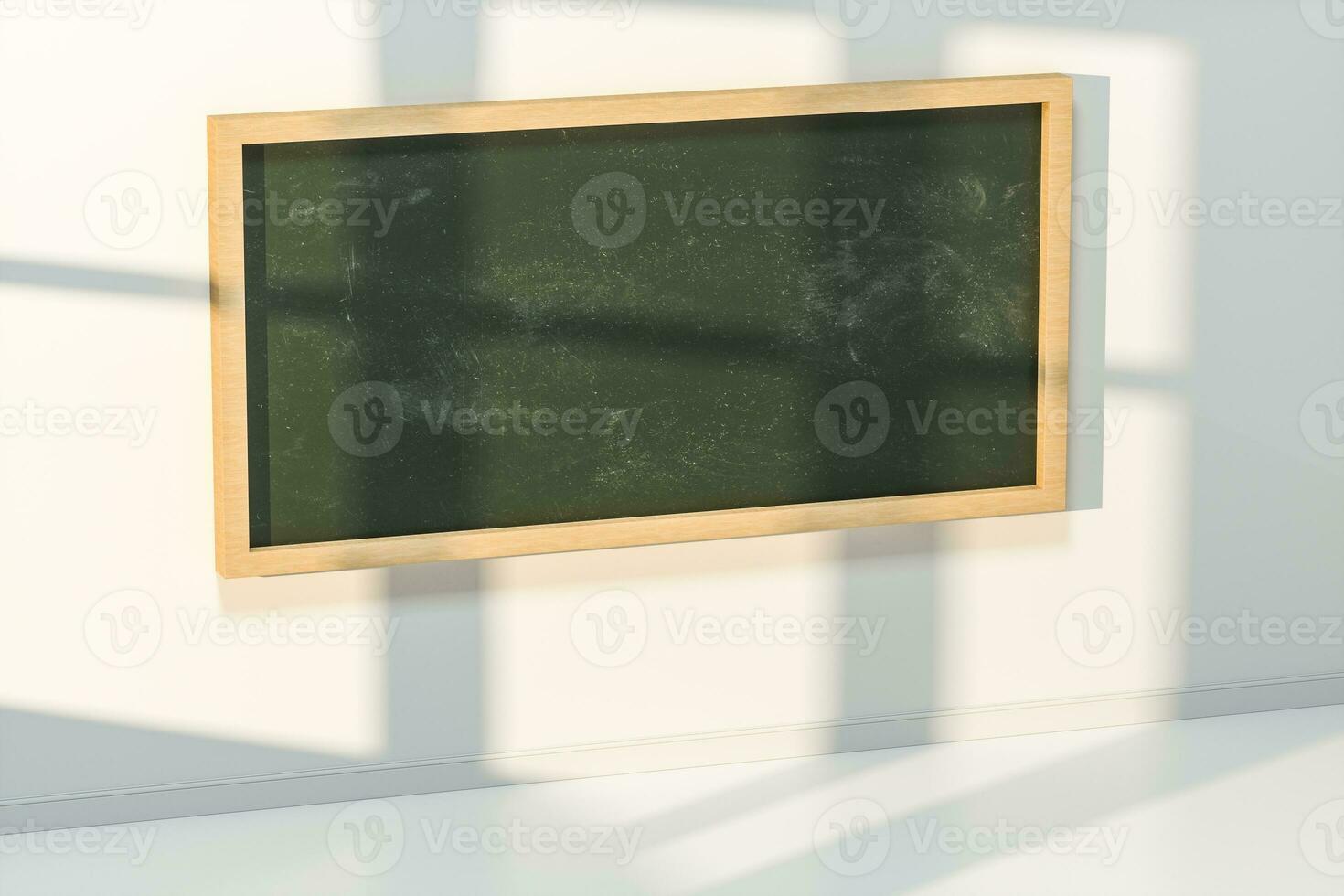 A classroom with a blackboard in the front of the room, 3d rendering. photo