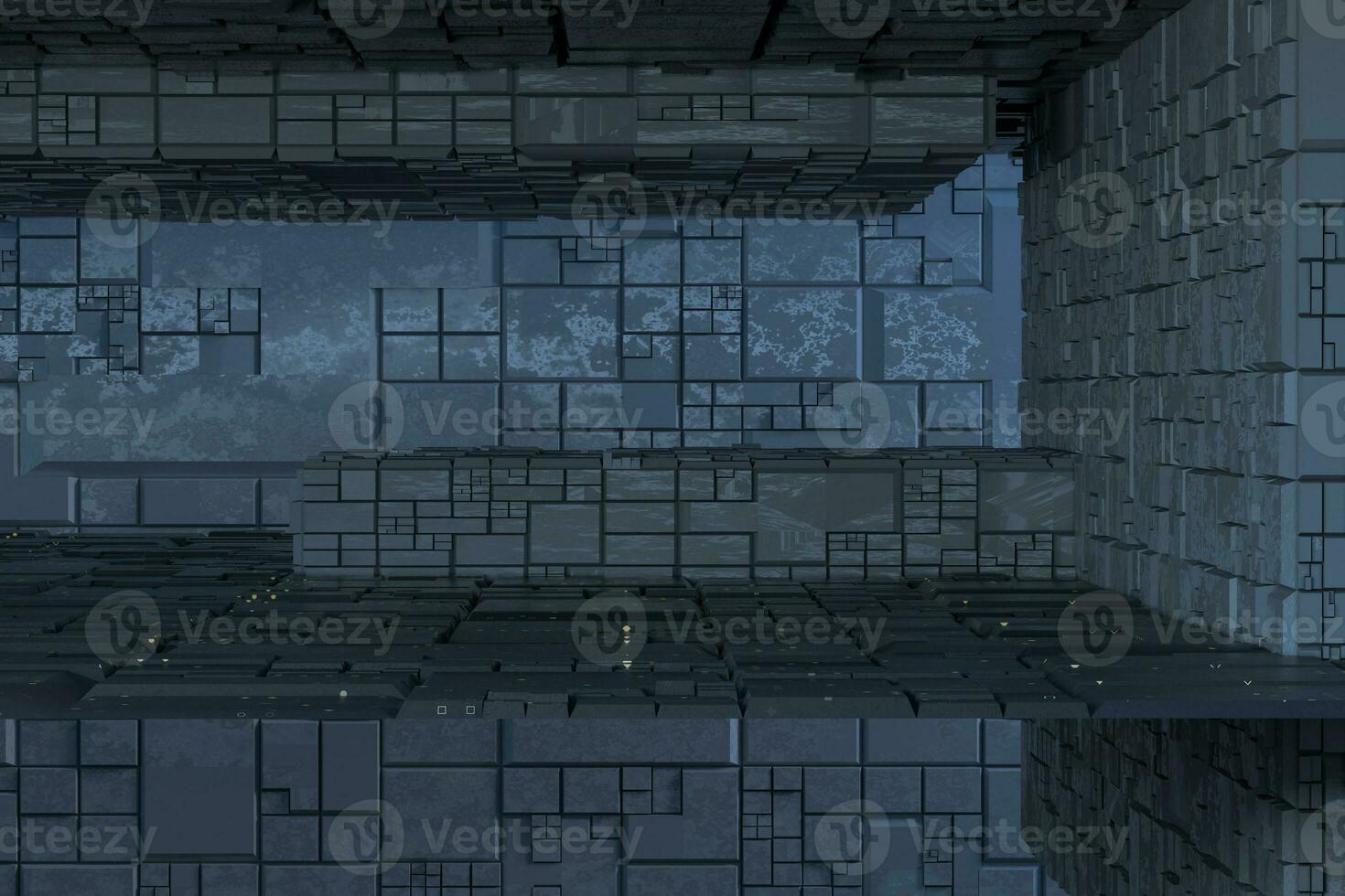 Dark ruins with circuit texture wall, sci-fi architecture background, 3d rendering. photo