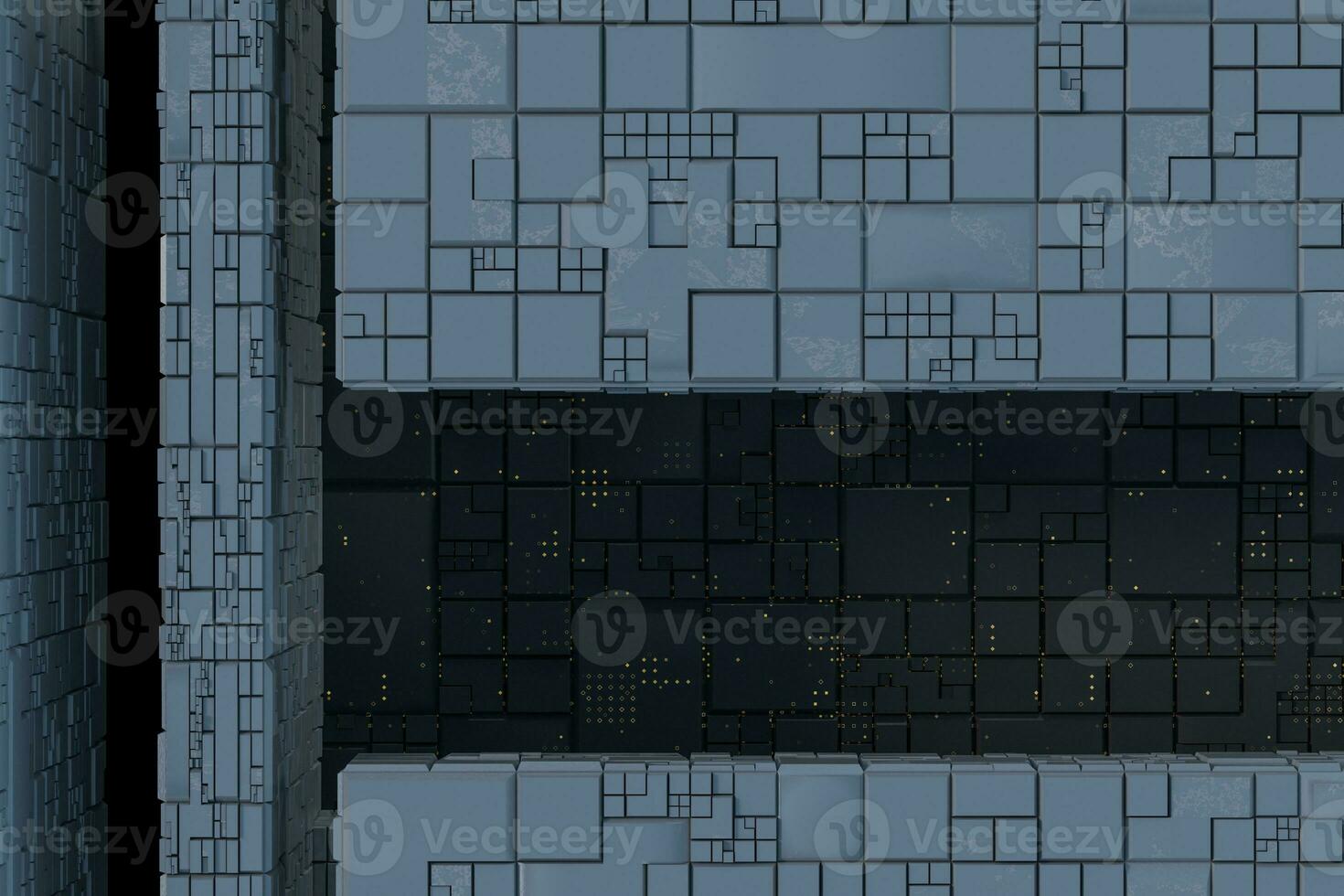 Dark ruins with circuit texture wall, sci-fi architecture background, 3d rendering. photo