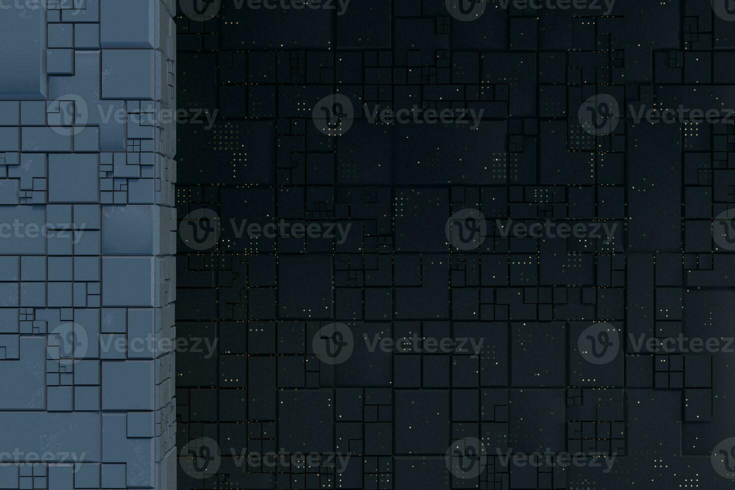 Dark ruins with circuit texture wall, sci-fi architecture background, 3d rendering. photo