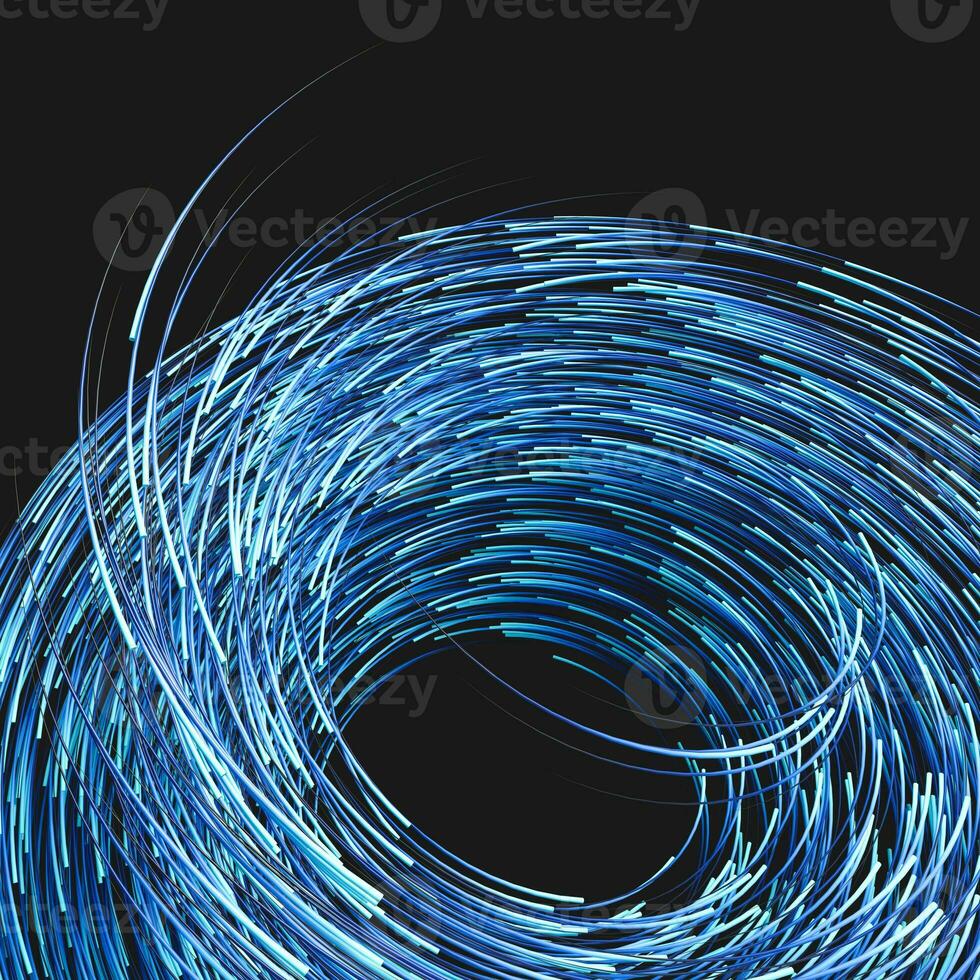 Blue swirling swirls with gradient lines, 3d rendering photo