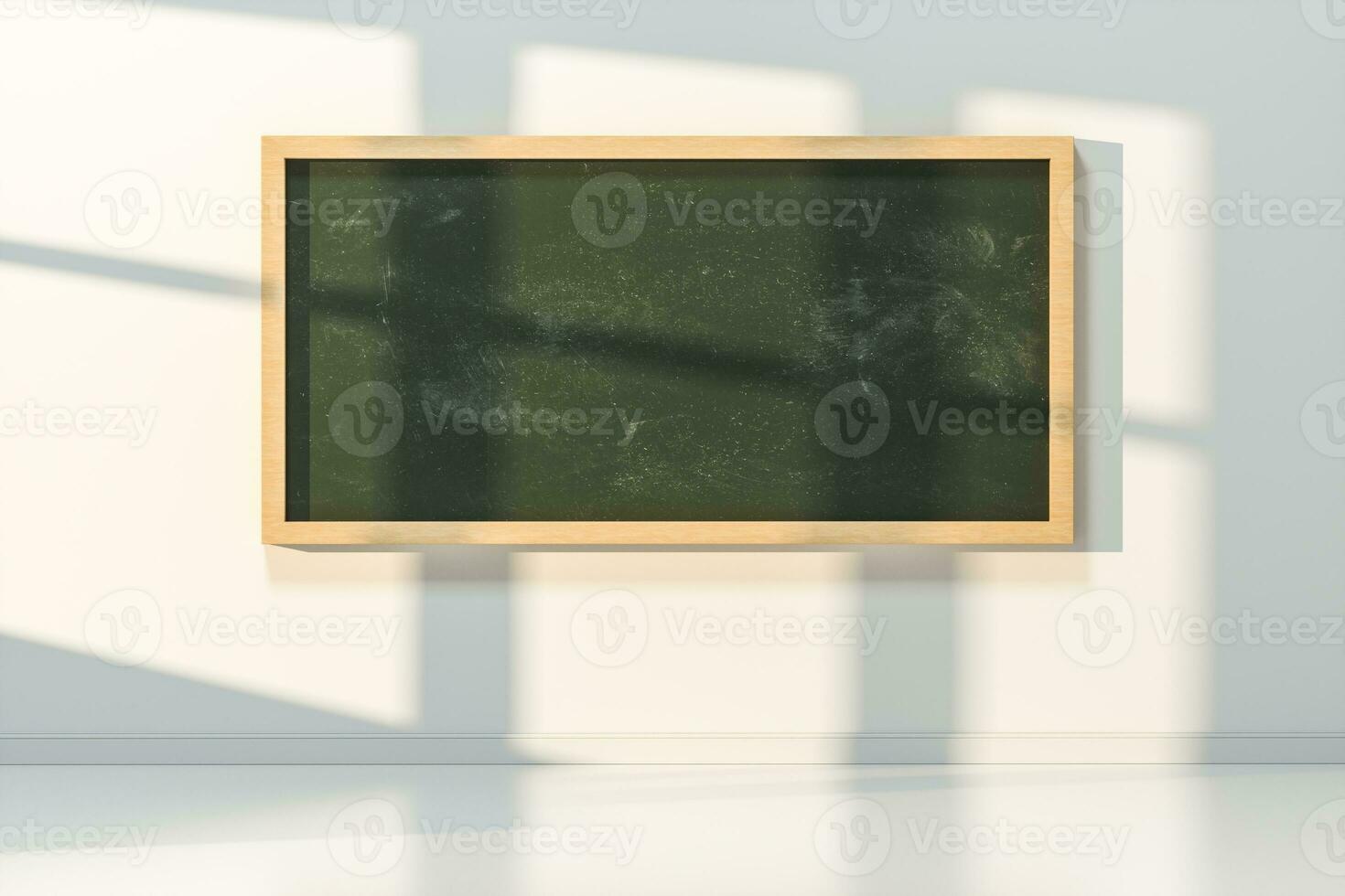 A classroom with a blackboard in the front of the room, 3d rendering. photo