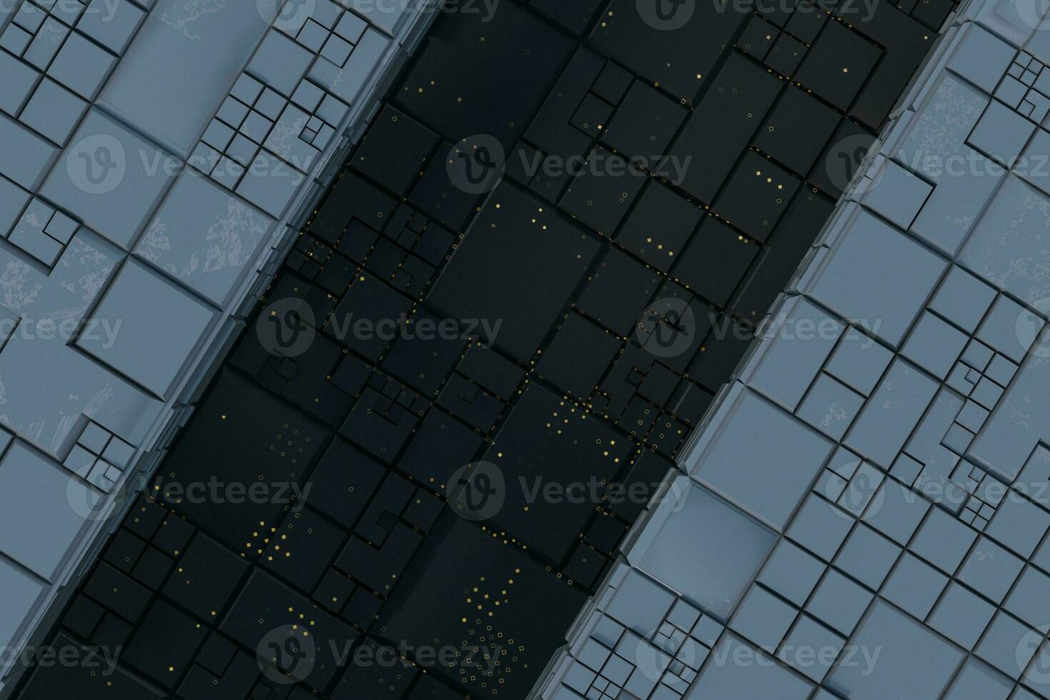 Dark ruins with circuit texture wall, sci-fi architecture background, 3d rendering. photo