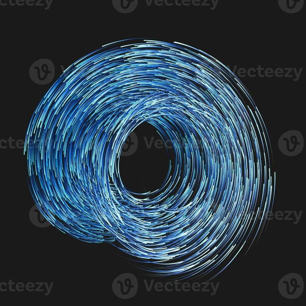 Blue swirling swirls with gradient lines, 3d rendering photo