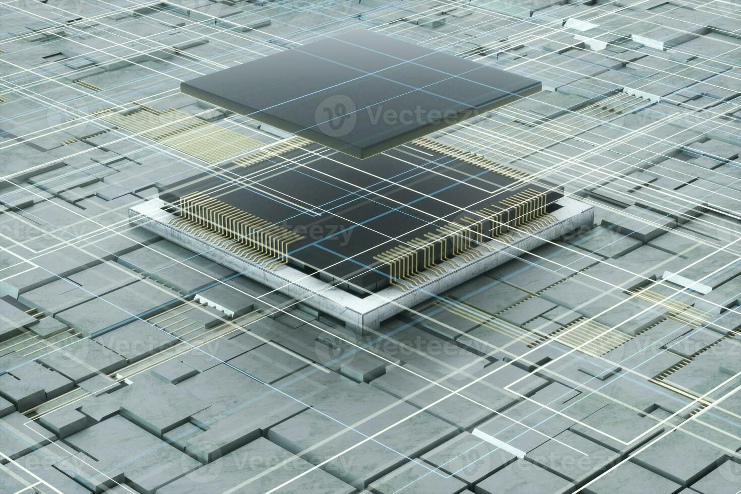 Circuit board and electronic lines background, 3d rendering. photo