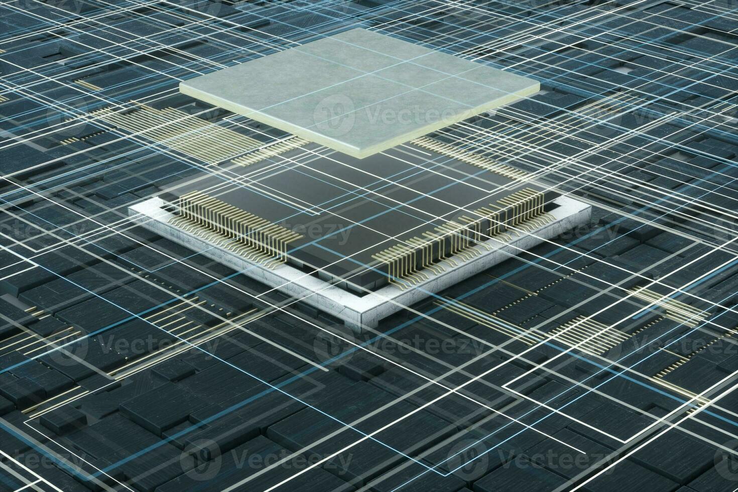 Circuit board and electronic lines background, 3d rendering. photo