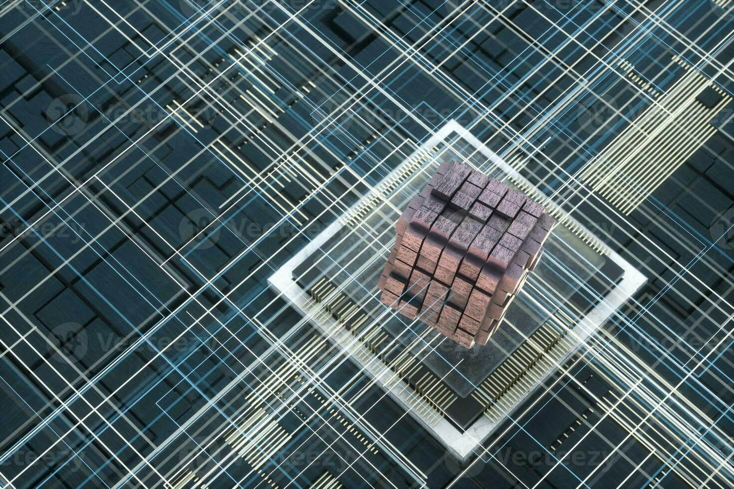 Circuit board and electronic lines background, 3d rendering. photo