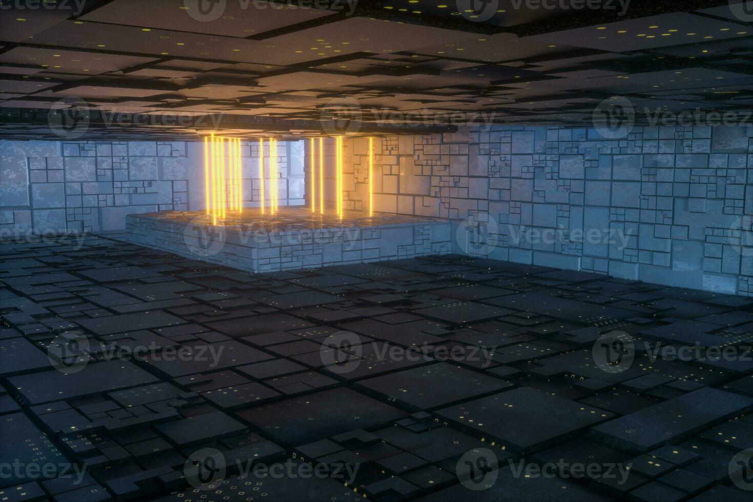 el oscuro misterioso abandonado habitación, fantasía escena, 3d representación. foto