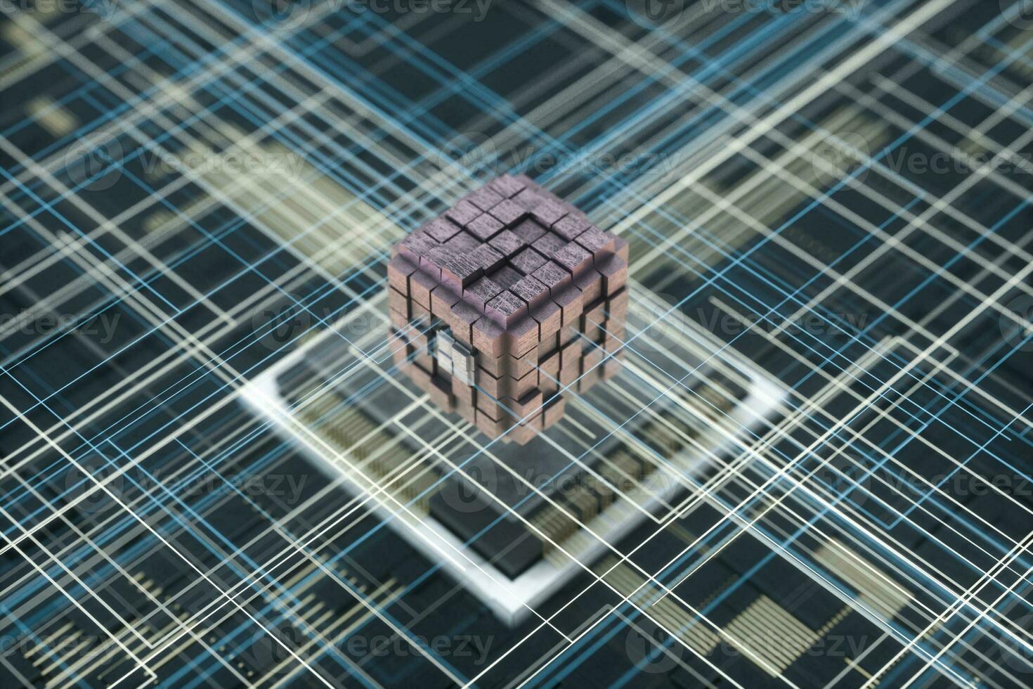 Circuit board and electronic lines background, 3d rendering. photo