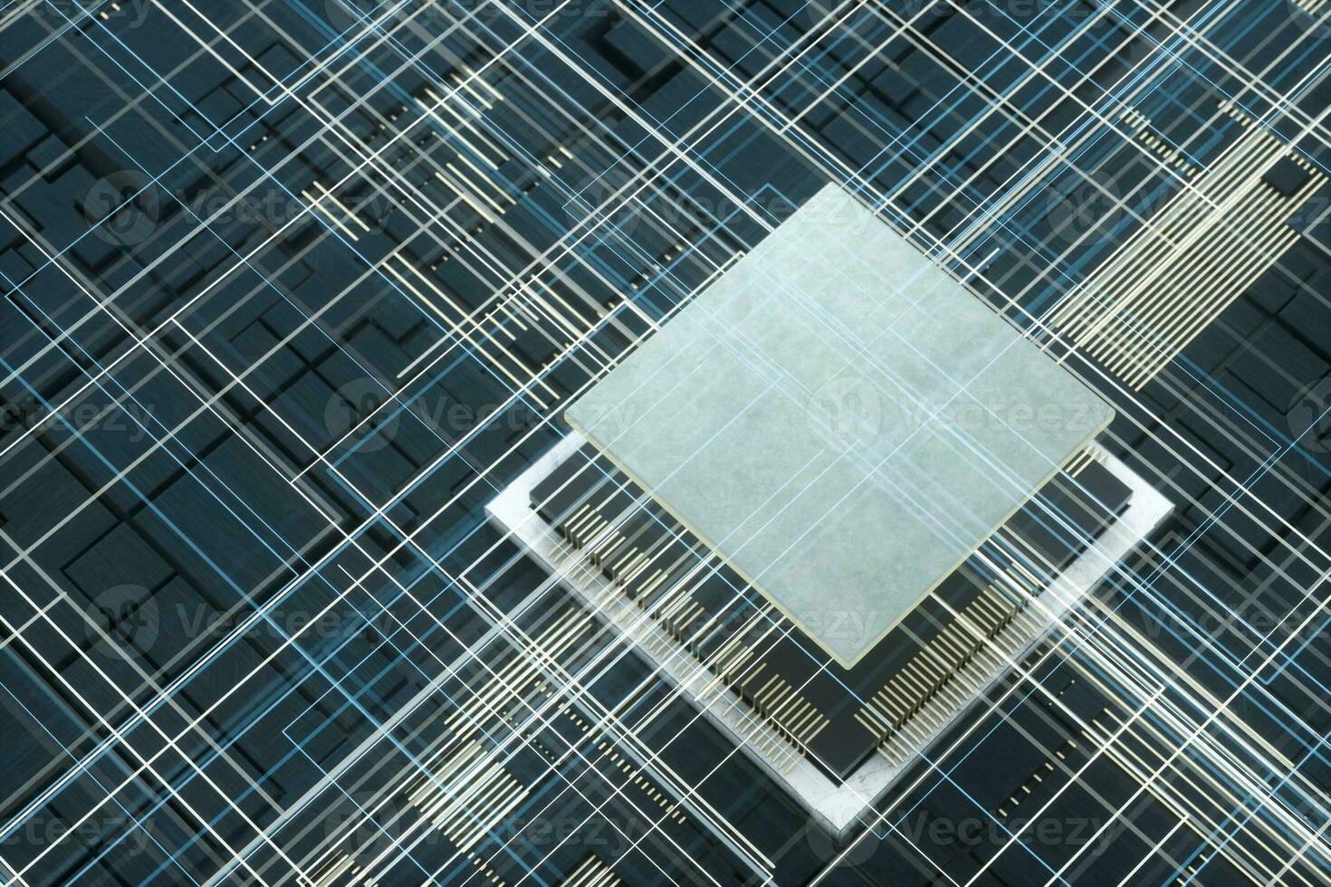 Circuit board and electronic lines background, 3d rendering. photo