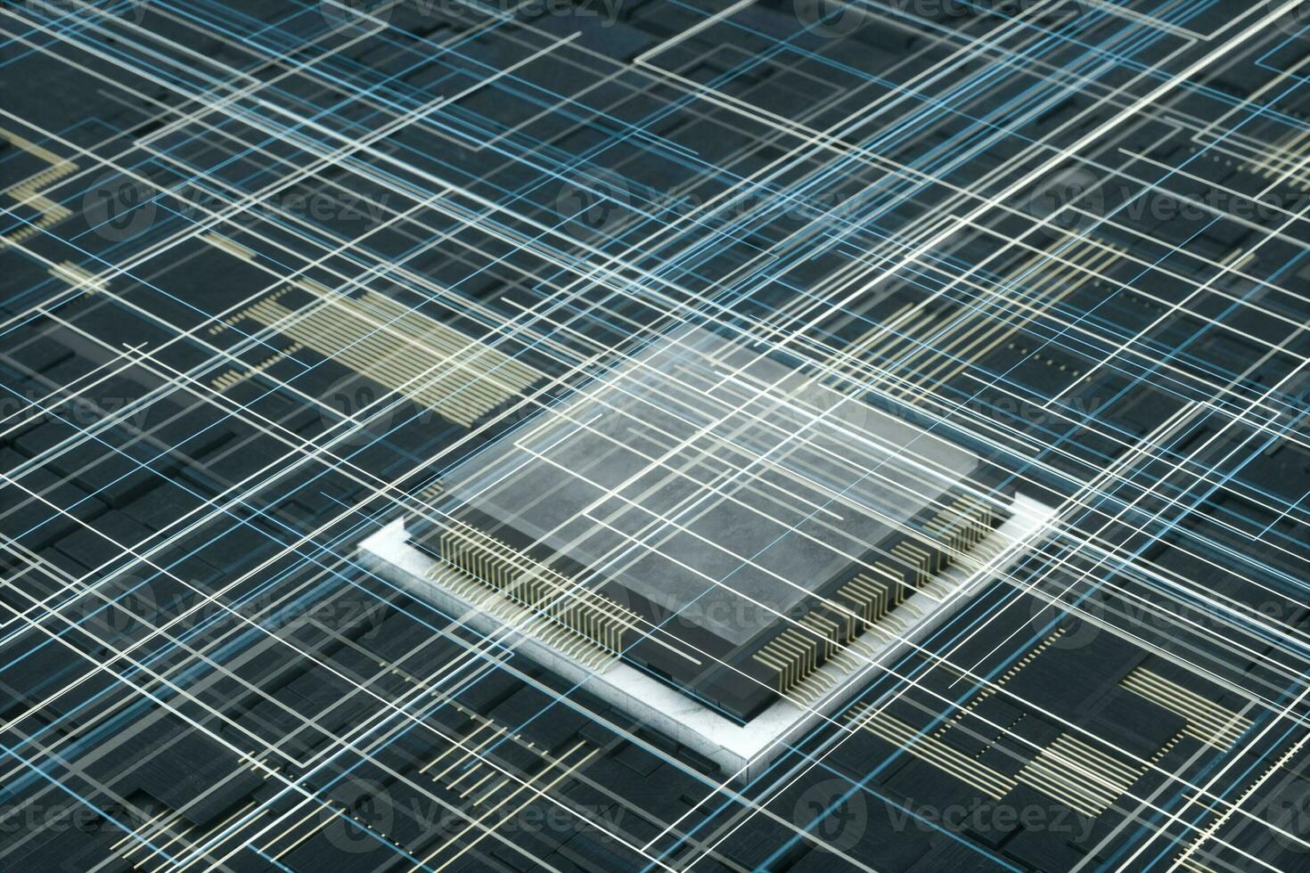 Circuit board and electronic lines background, 3d rendering. photo