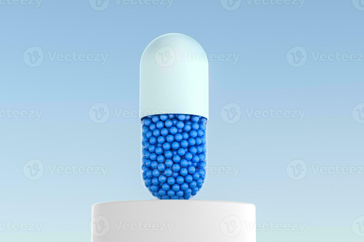 3d rendering, blue capsule with white background photo