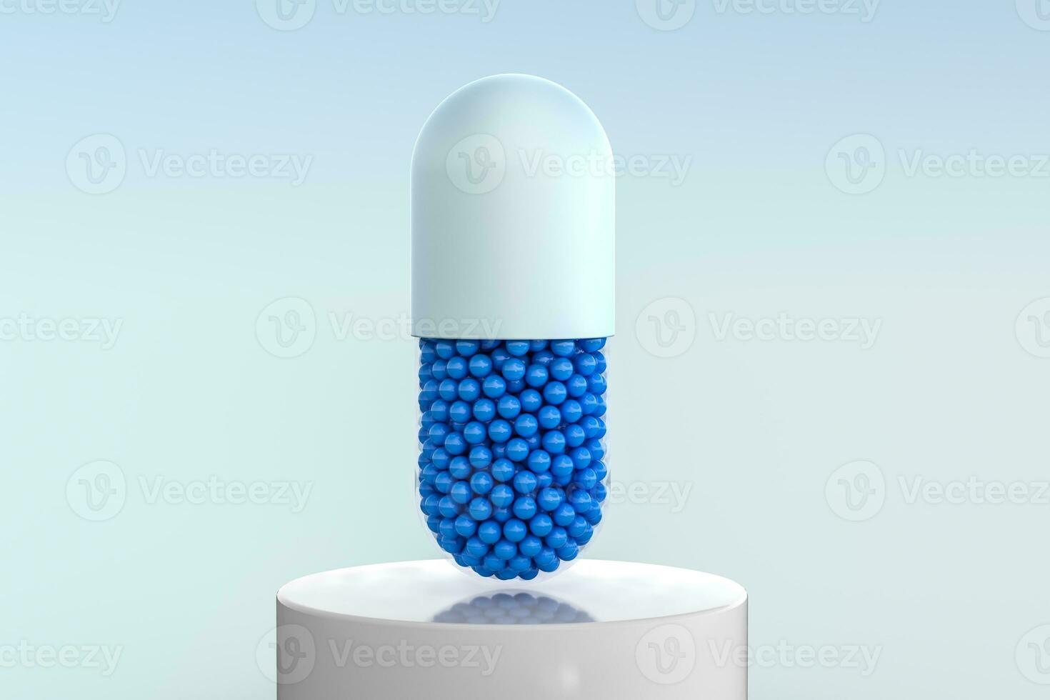 3d rendering, blue capsule with white background photo