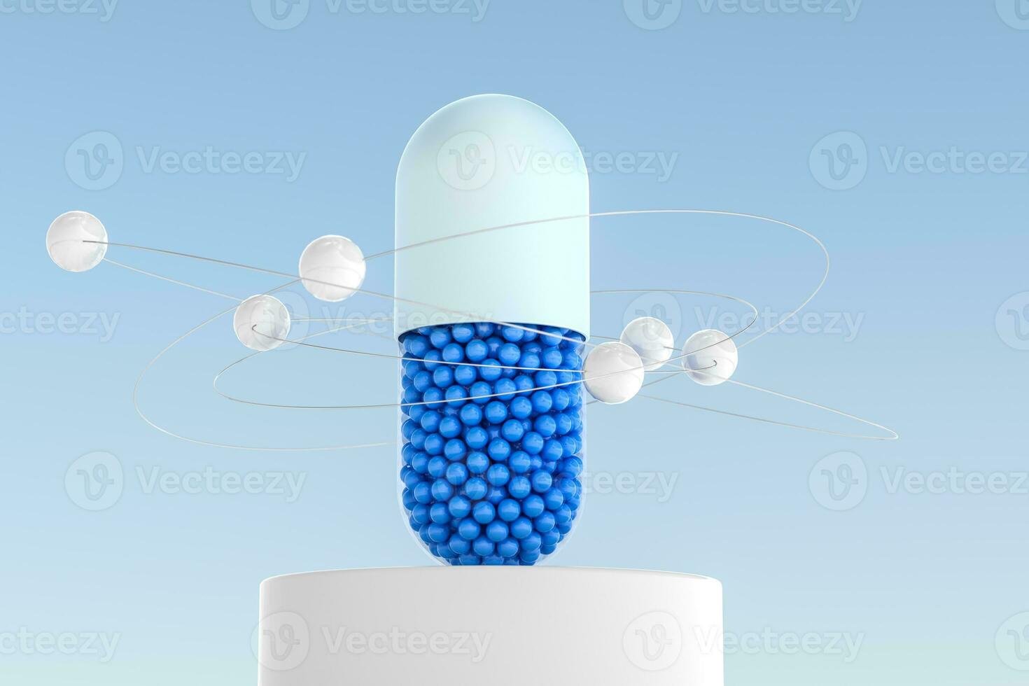 3d rendering, blue capsule with white background photo