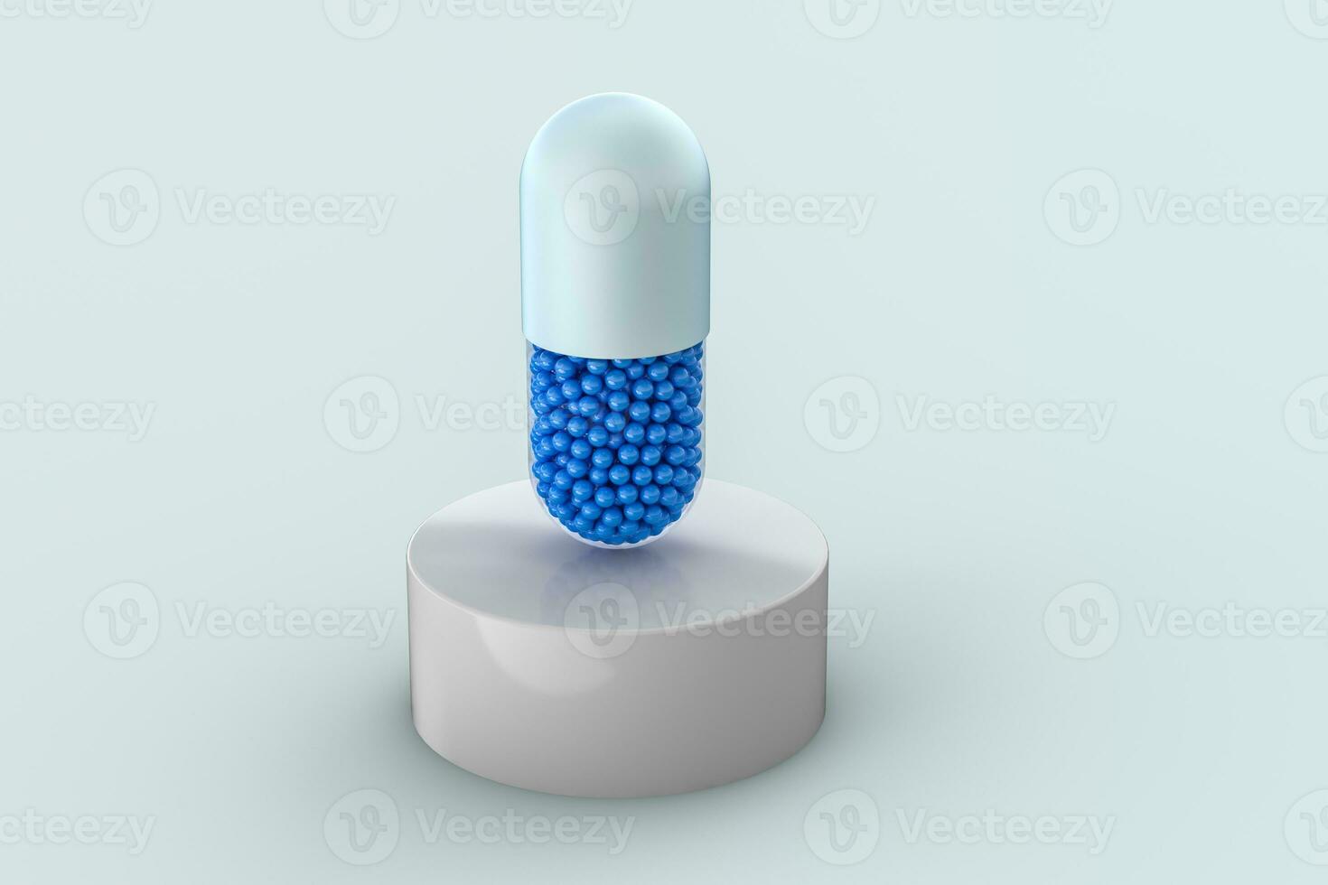 3d rendering, blue capsule with white background photo