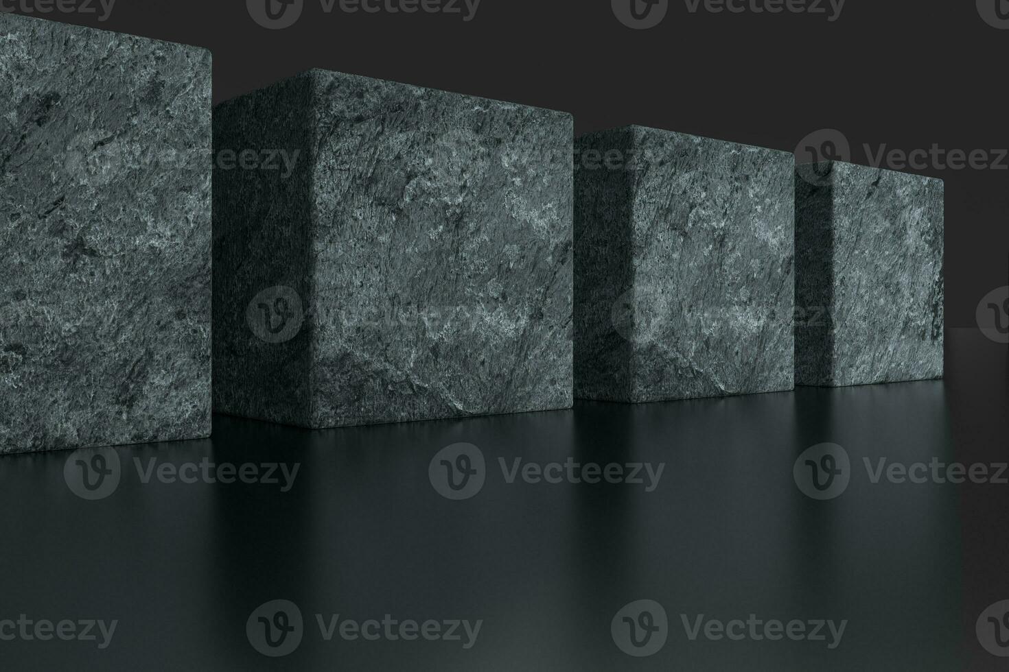 Dark cubes randomly distributed in the air, 3d rendering. photo