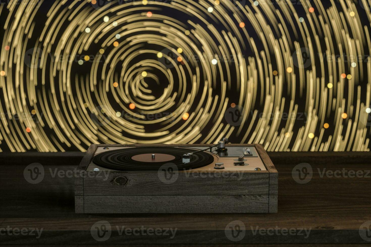 el antiguo de madera vinilo grabar jugador en el mesa, 3d representación. foto