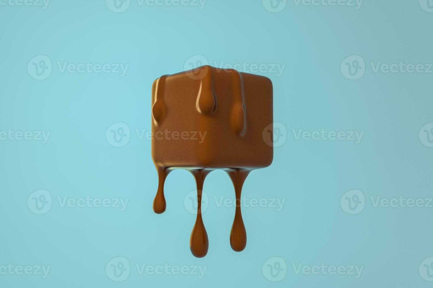 Melting chocolate cube with liquid drop details, 3d rendering photo