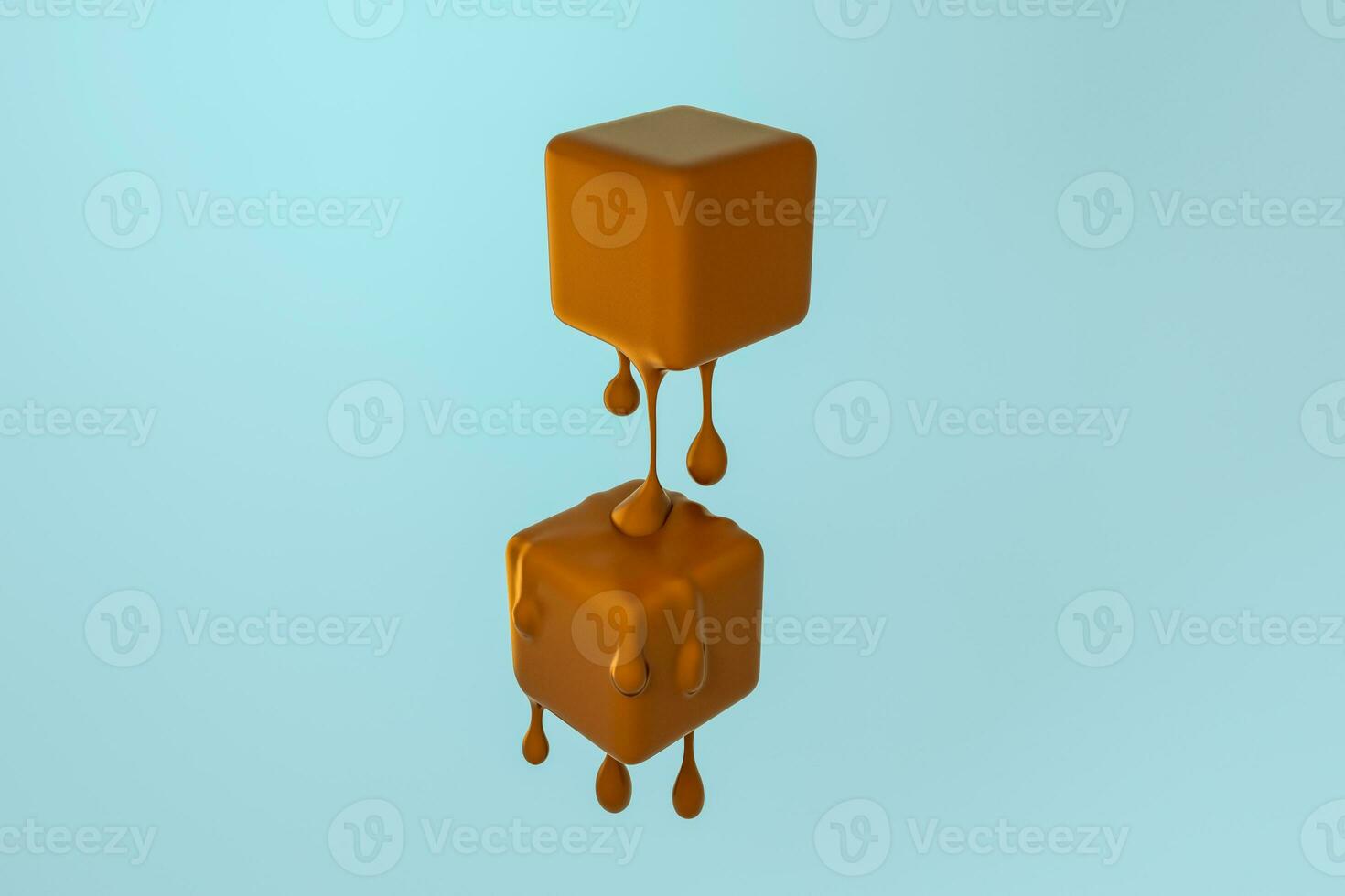 Melting chocolate cube with liquid drop details, 3d rendering photo