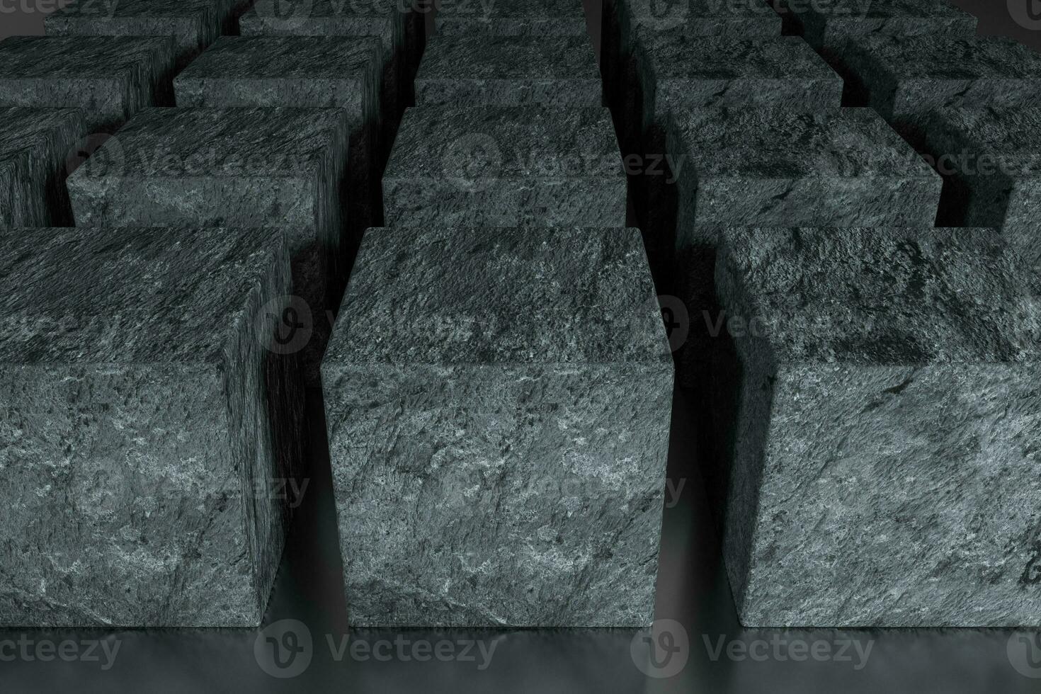 Dark cubes randomly distributed in the air, 3d rendering. photo