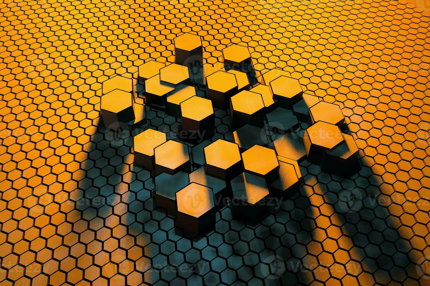 3d representación, oscuro hexagonal fondo, ciencia ficción antecedentes foto