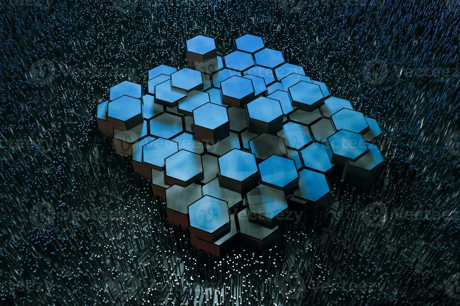 3d rendering, dark hexagonal background, sci-fi background photo