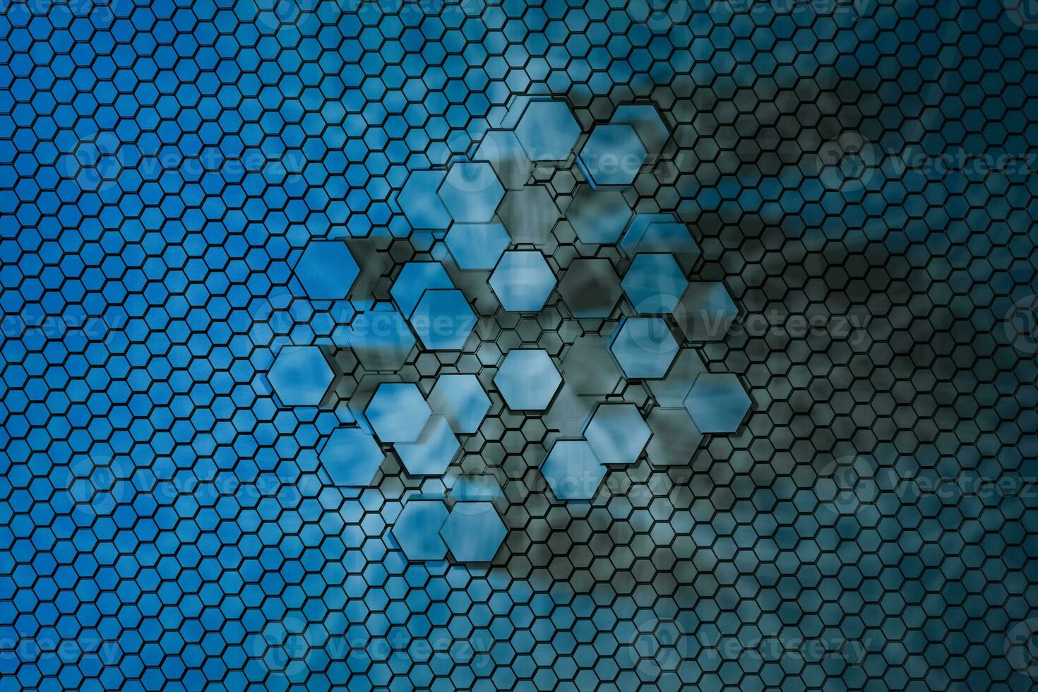 3d representación, oscuro hexagonal fondo, ciencia ficción antecedentes foto