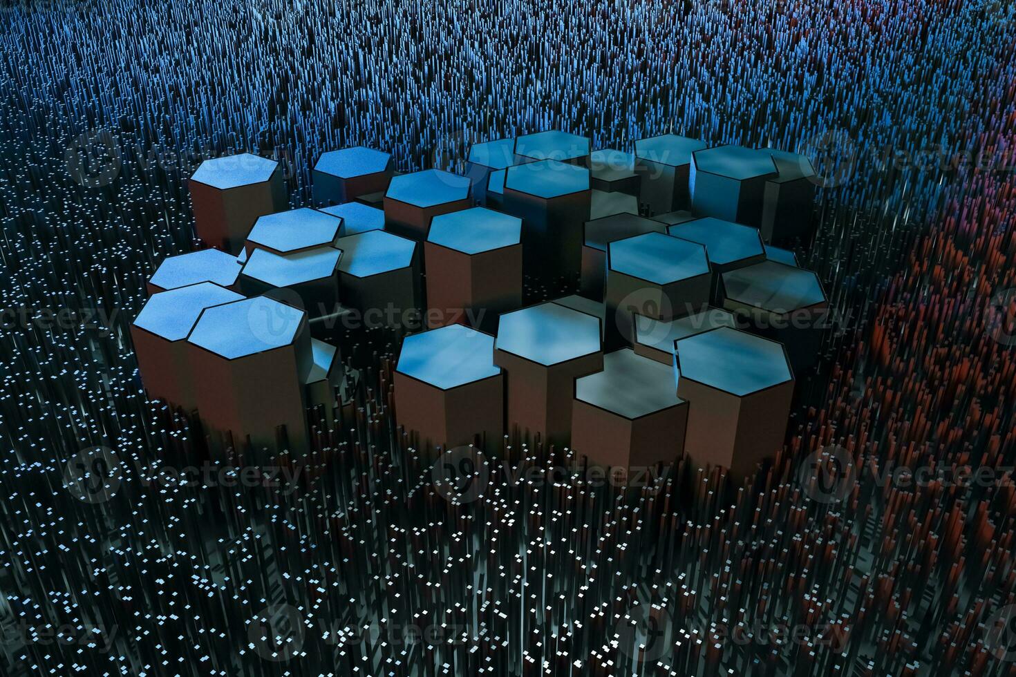 3d rendering, dark hexagonal background, sci-fi background photo