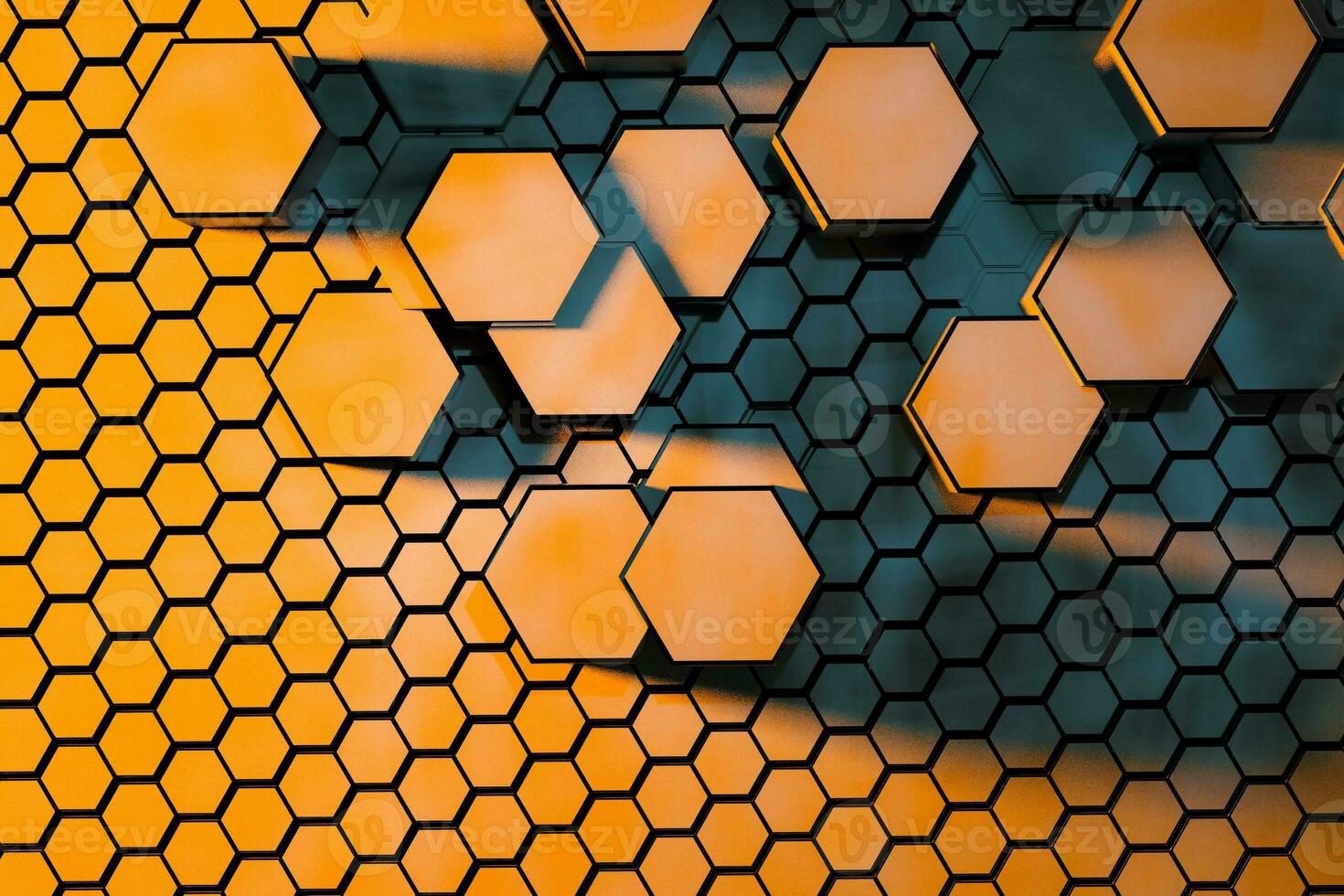 3d representación, oscuro hexagonal fondo, ciencia ficción antecedentes foto