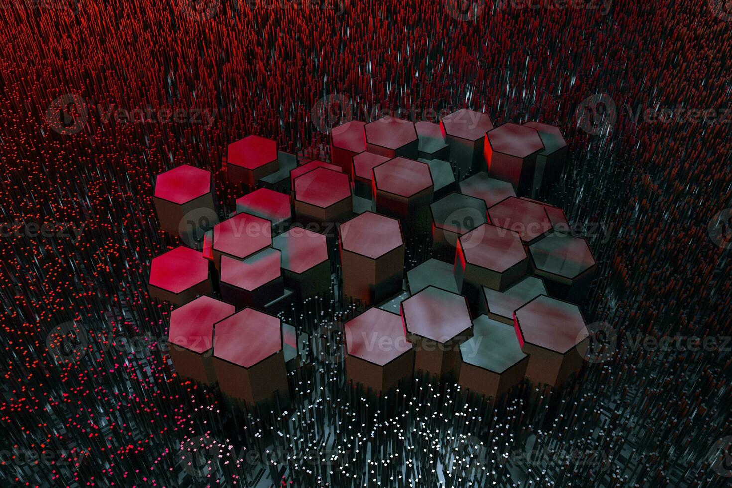 3d rendering, dark hexagonal background, sci-fi background photo