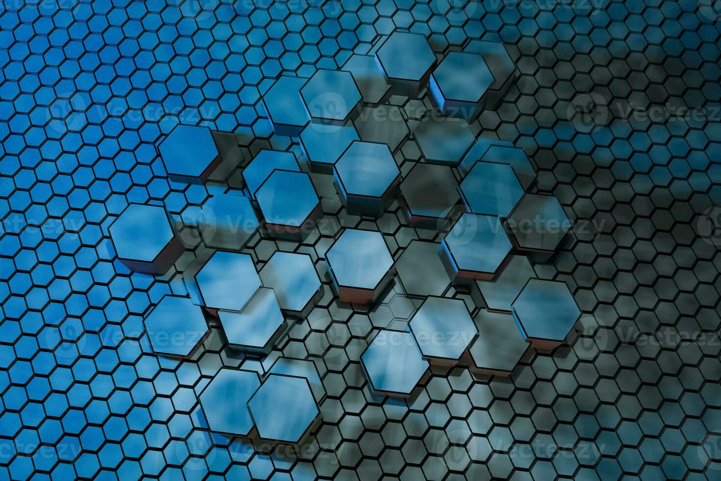 3d rendering, dark hexagonal background, sci-fi background photo