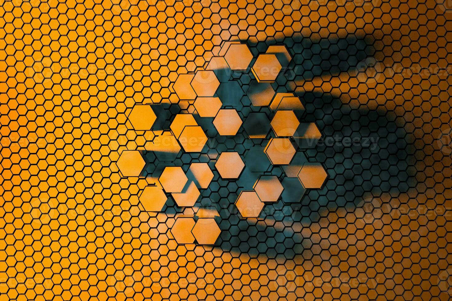 3d representación, oscuro hexagonal fondo, ciencia ficción antecedentes foto