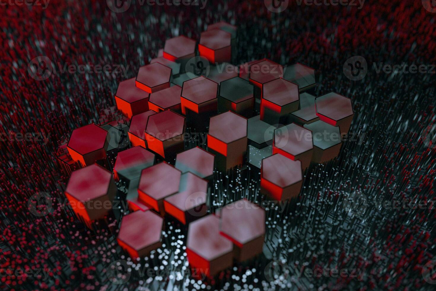 3d rendering, dark hexagonal background, sci-fi background photo
