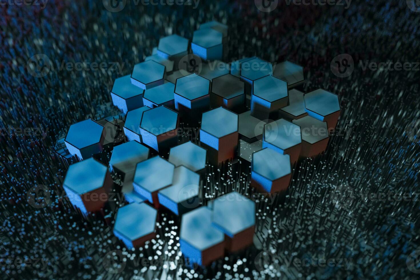 3d rendering, dark hexagonal background, sci-fi background photo