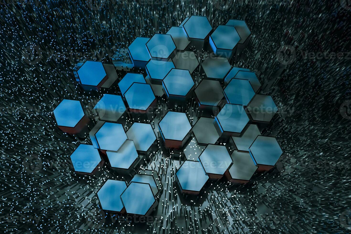 3d representación, oscuro hexagonal fondo, ciencia ficción antecedentes foto