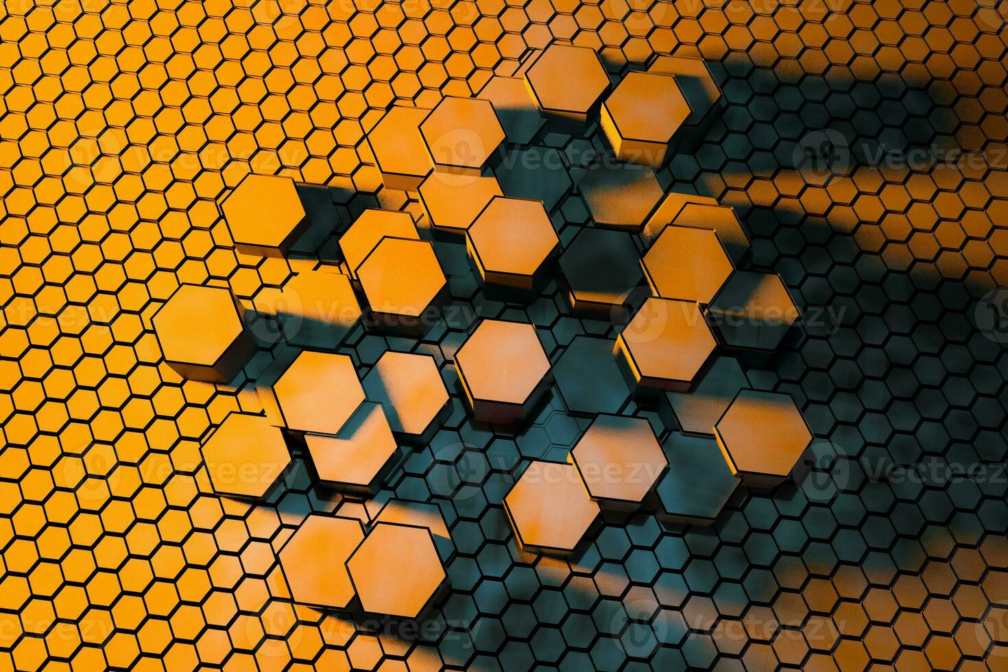 3d representación, oscuro hexagonal fondo, ciencia ficción antecedentes foto