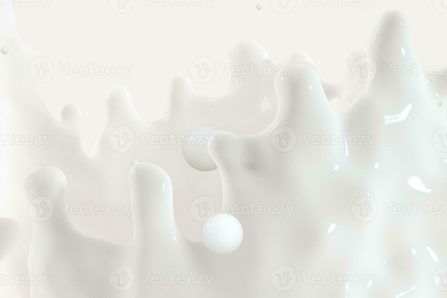 Purity splashing milk with crown shapes, 3d rendering. photo