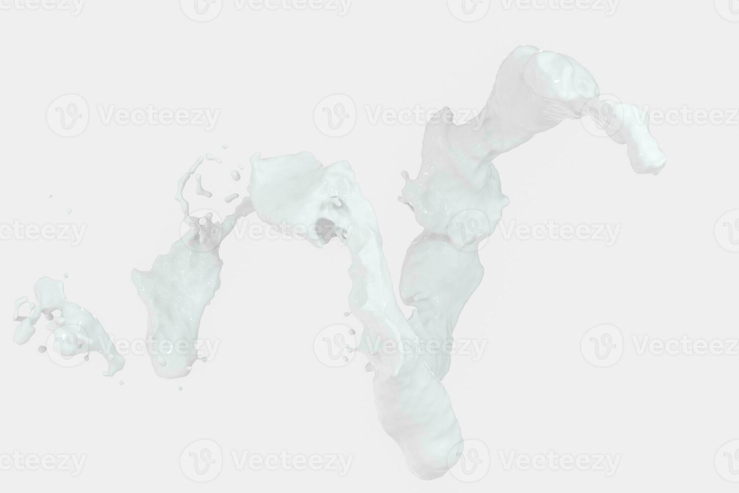 Purity splashing milk with creative shapes, 3d rendering. photo