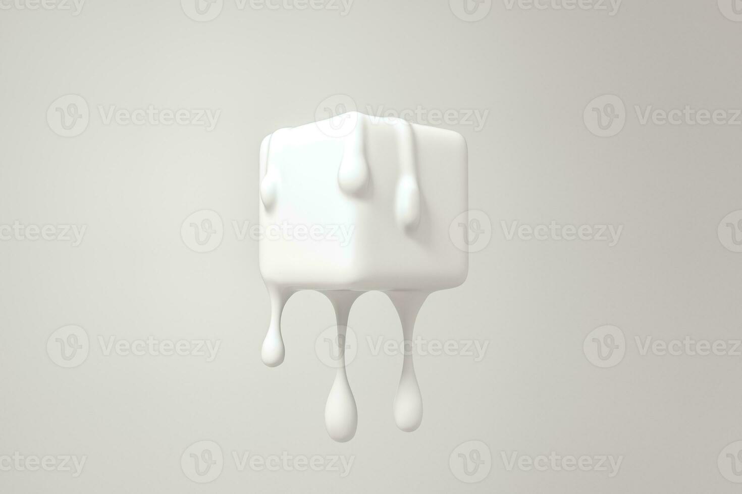 White melting cube with liquid drop details, 3d rendering photo