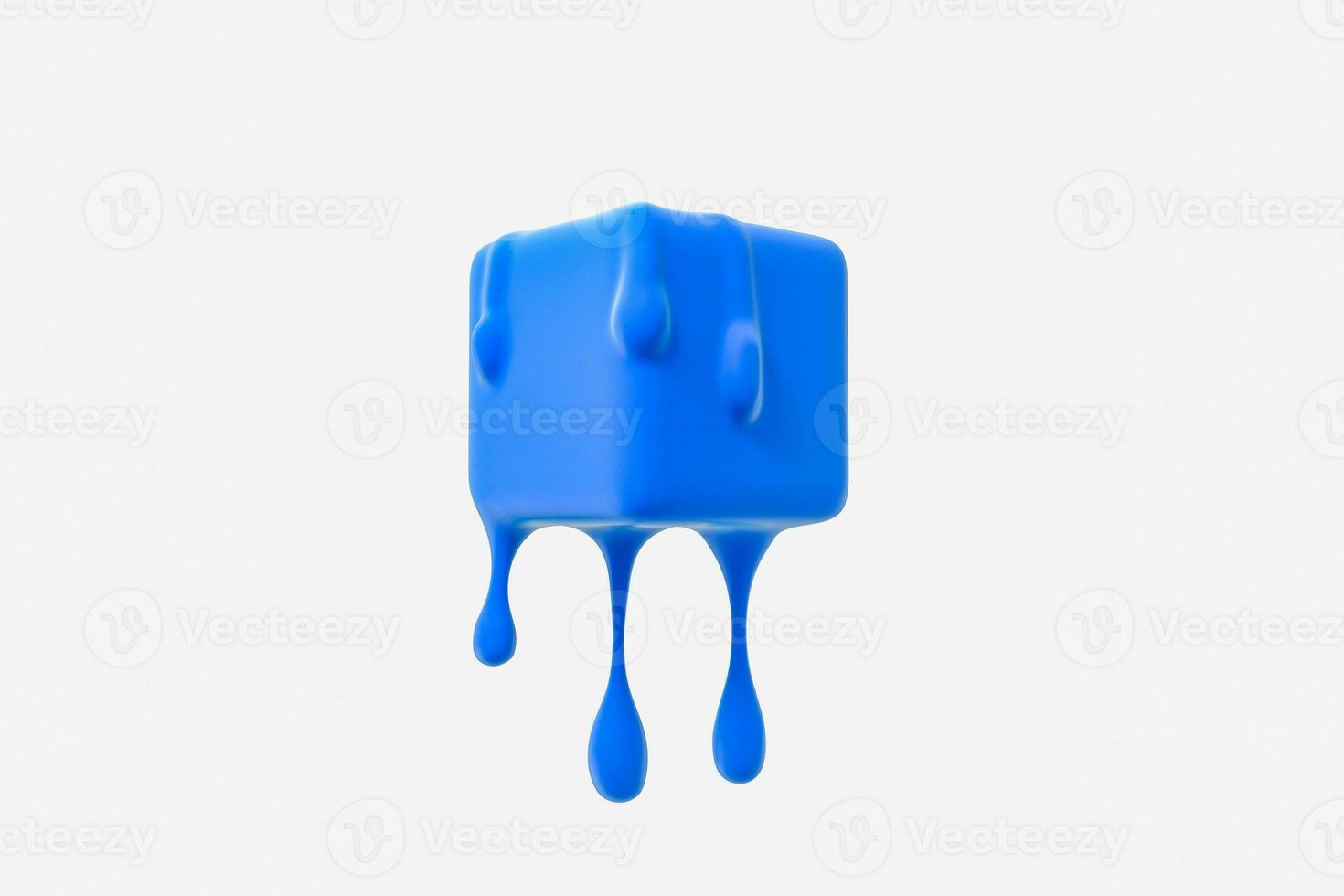 Blue melting cube with liquid drop details, 3d rendering photo